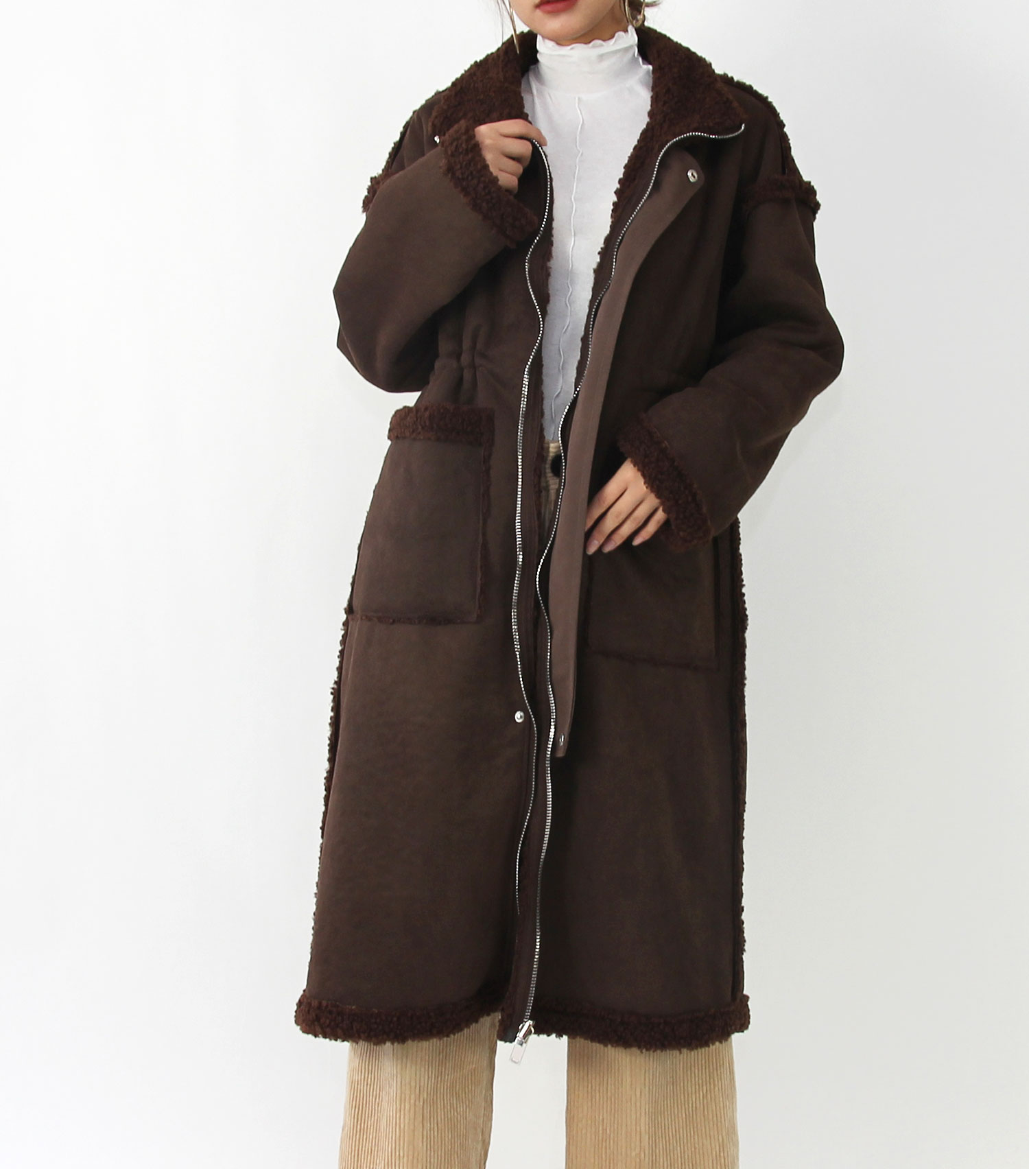 reversible boa long coat